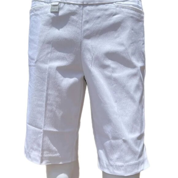 Lulu-B Ladies White Pull On Bangladine 10" Inseam Bermuda Shorts with Side Slit - Picture 2 of 3
